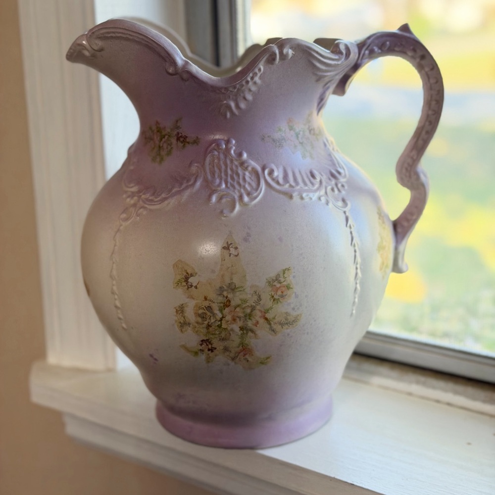 Lavender Ombre Floral Ceramic Pitcher